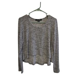 Forever 21 Womens Grey Metallic Knit High Low Long Sleeve Top Size M Shirt Y2K